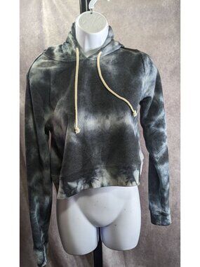 Threads 4 Thought Womens Tie-Dye Cropped Hoodie XS Black & White